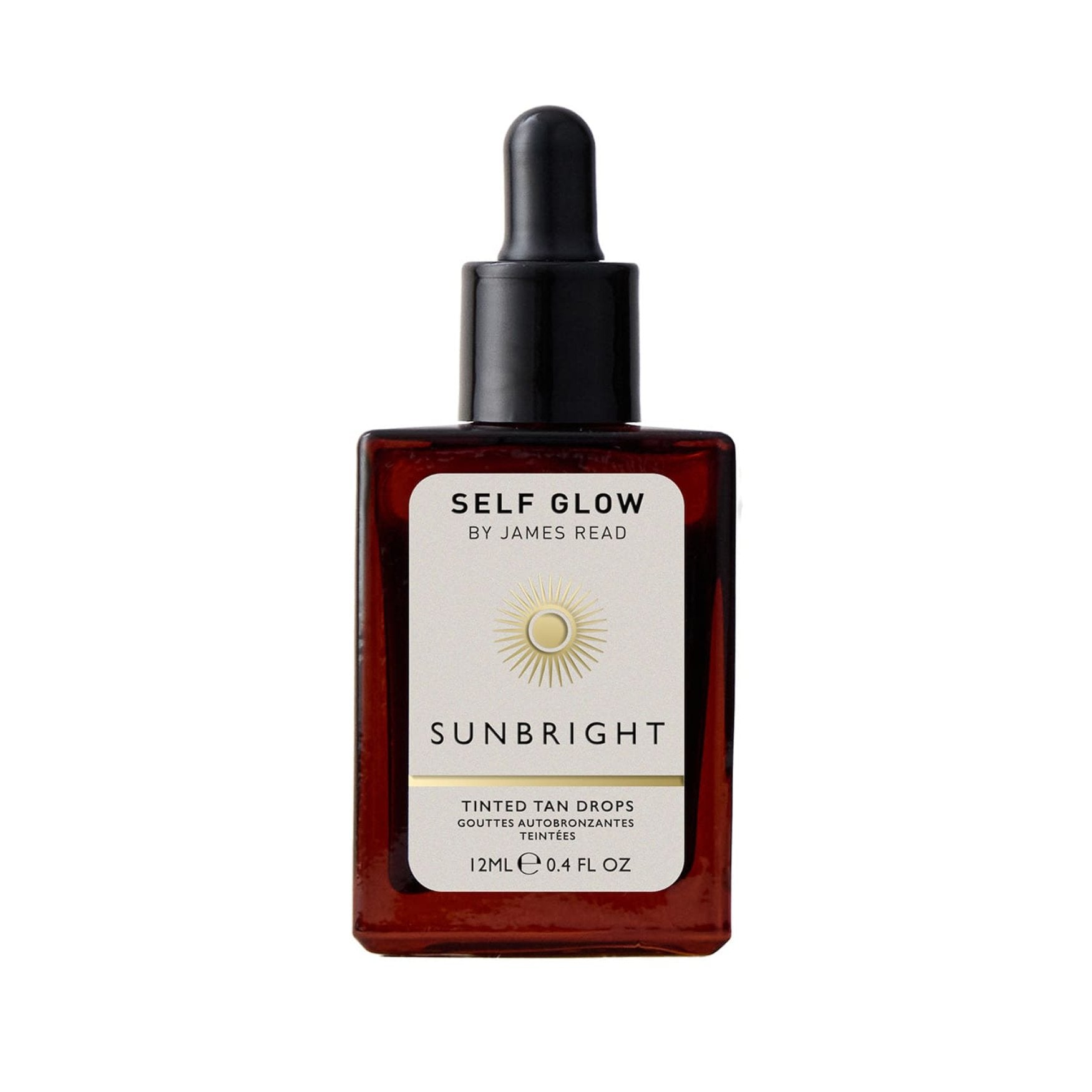 Self Glow by James Read Sunbright Tinted Tan Drops Travel Size 12ml on a white background.