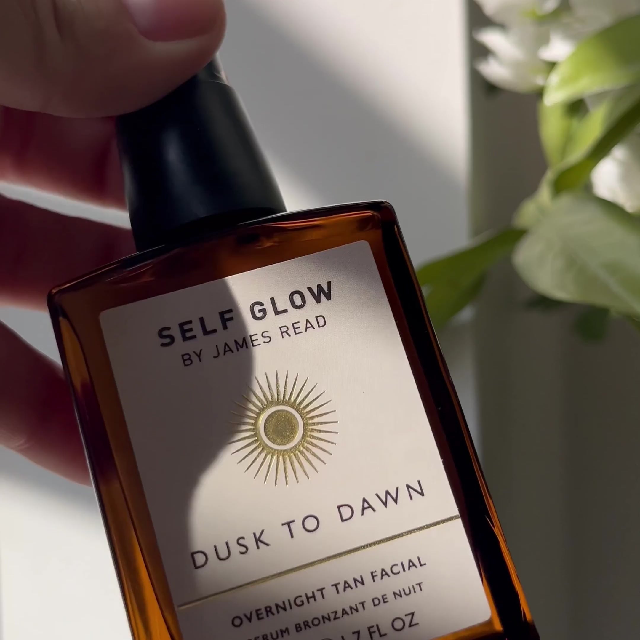 Video of a female model using the Dusk to Dawn Overnight Tan Facial by Self Glow by James Read. The after clip showcases a radiant, even tan and visibly smoother, glowing skin.